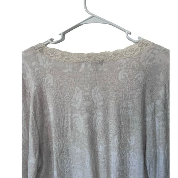 Coldwater Creek Lace Trim Jacquard Floral Scoop Neck Long Sleeve Top Cream Small - Picture 7 of 11